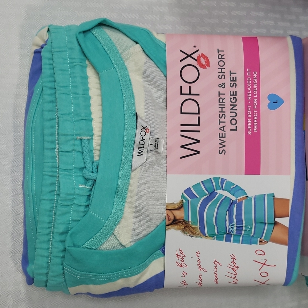 Wildfox blue green striped sweatshirt short lounge set Various sizes - Picture 2 of 3